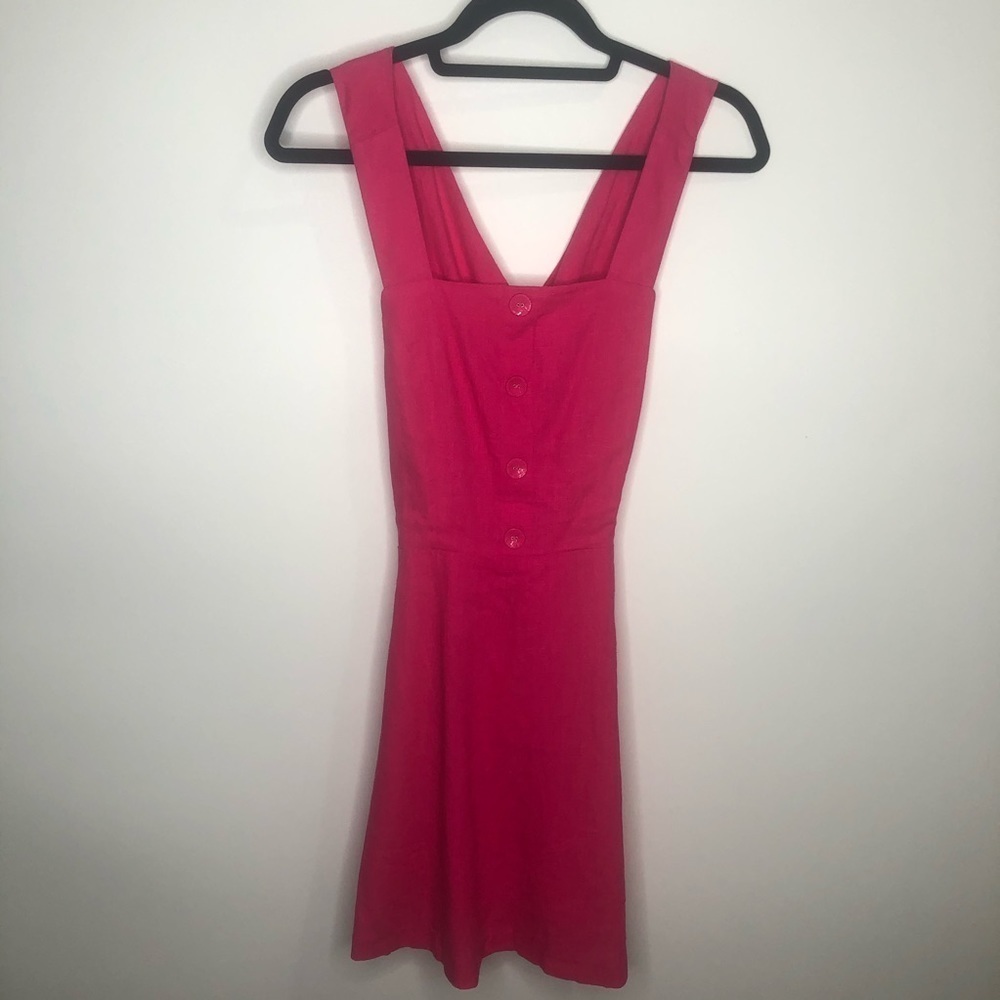 ✅ NWT J.O.A. Women's LINEN Fit‎ and Flare Sleeveless HOT PINK Dress SIZE X-SMALL - Picture 2 of 6